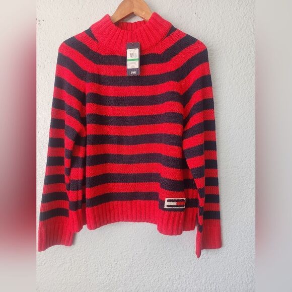Tommy Hilfiger Red and Black Turtleneck Sweater New With Tags - Picture 1 of 8